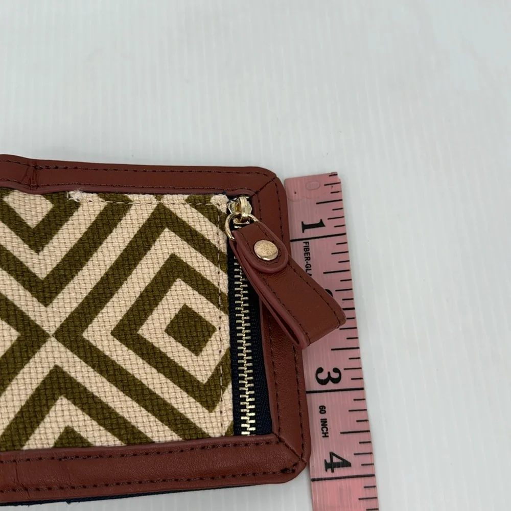 Spartina Linen & Leather Small Green & White Women’s Wallet Cute Rhinestone Lock
